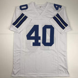 Autographed/Signed Bill Bates Dallas White Football Jersey JSA COA