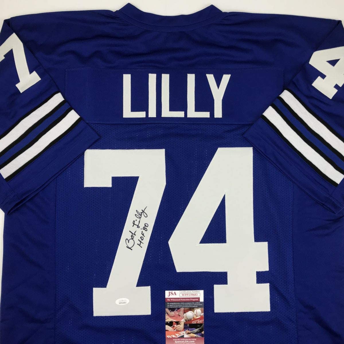 Autographed/Signed Bob Lilly HOF 80 Dallas Retro Blue Football Jersey JSA COA