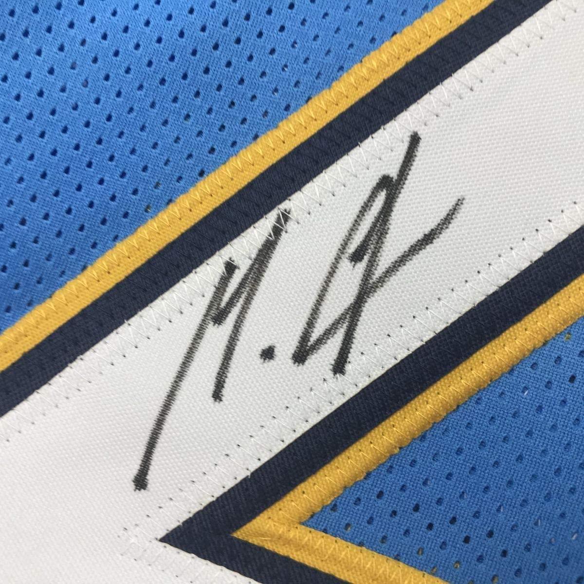 Camiseta de fútbol azul claro de Los Ángeles LA enmarcada y firmada por Melvin Gordon, 35 x 39, JSA COA