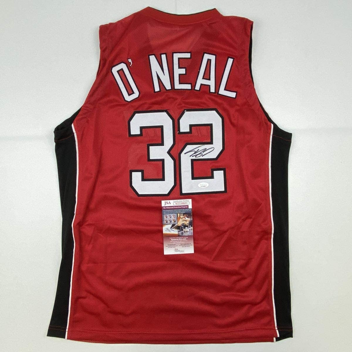 Autographed/Signed Shaquille Shaq O'Neal Miami Red Basketball Jersey JSA COA