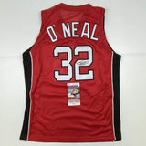 Autographed/Signed Shaquille Shaq O'Neal Miami Red Basketball Jersey JSA COA