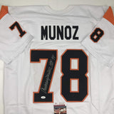Autographed/Signed Anthony Munoz HOF 98 Cincinnati White Football Jersey JSA COA