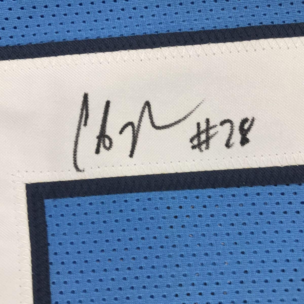 Camiseta de fútbol azul claro de Tennessee de Chris Johnson autografiada y firmada por JSA COA