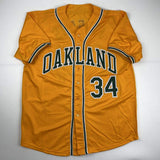 Camiseta de béisbol amarilla de Oakland autografiada y firmada por Rollie Fingers (JSA COA)