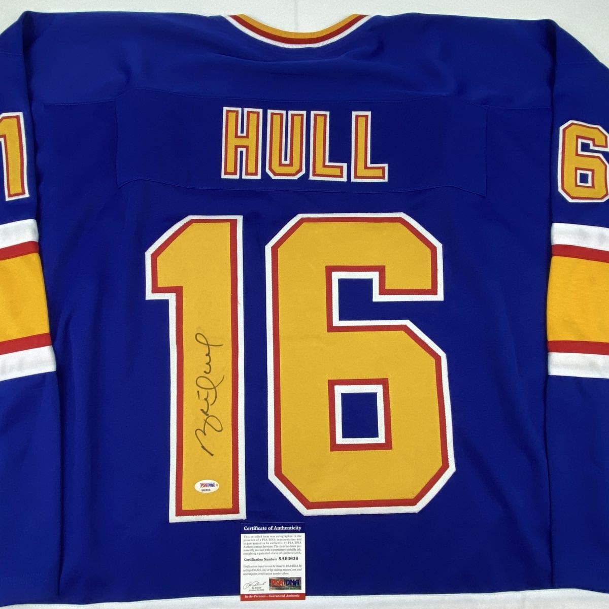 Camiseta de hockey retro azul de St. Louis, autografiada y firmada por Brett Hull, PSA/Certificado de ADN