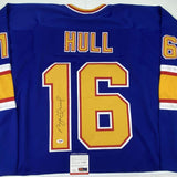 Camiseta de hockey retro azul de St. Louis, autografiada y firmada por Brett Hull, PSA/Certificado de ADN
