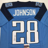 Camiseta de fútbol azul claro de Tennessee de Chris Johnson autografiada y firmada por JSA COA