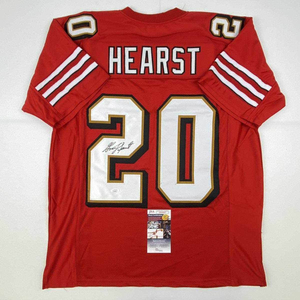 Camiseta de fútbol americano roja de San Francisco de Garrison Hearst autografiada/firmada JSA COA