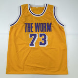 Autographed/Signed Dennis Rodman Los Angeles LA Yellow Basketball Jersey JSA COA #2