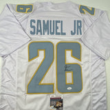 Autographed/Signed Asante Samuel Jr. Los Angeles LA White Football Jersey JSA COA