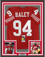 Framed Autographed/Signed Charles Haley 35x39 San Francisco Red Football Jersey JSA COA