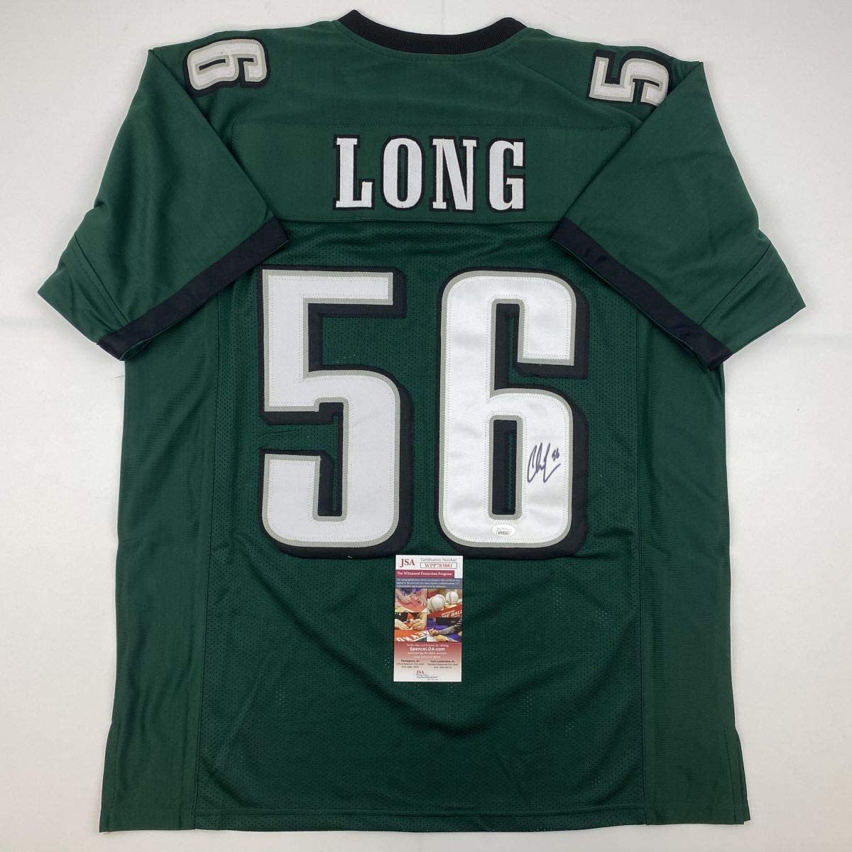 Camiseta de fútbol verde de Filadelfia autografiada/firmada por Chris Long (JSA COA)