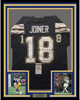 Framed Autographed/Signed Charlie Joiner HOF 96 35x39 San Diego Chargers Dark Blue Football Jersey JSA COA