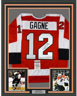 Camiseta de hockey naranja de Filadelfia, enmarcada, autografiada y firmada por Simon Gagne, 35 x 39, JSA COA