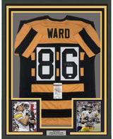 Framed Autographed/Signed Hines Ward 35x39 Pittsburgh Bumble Bee Football Jersey JSA COA
