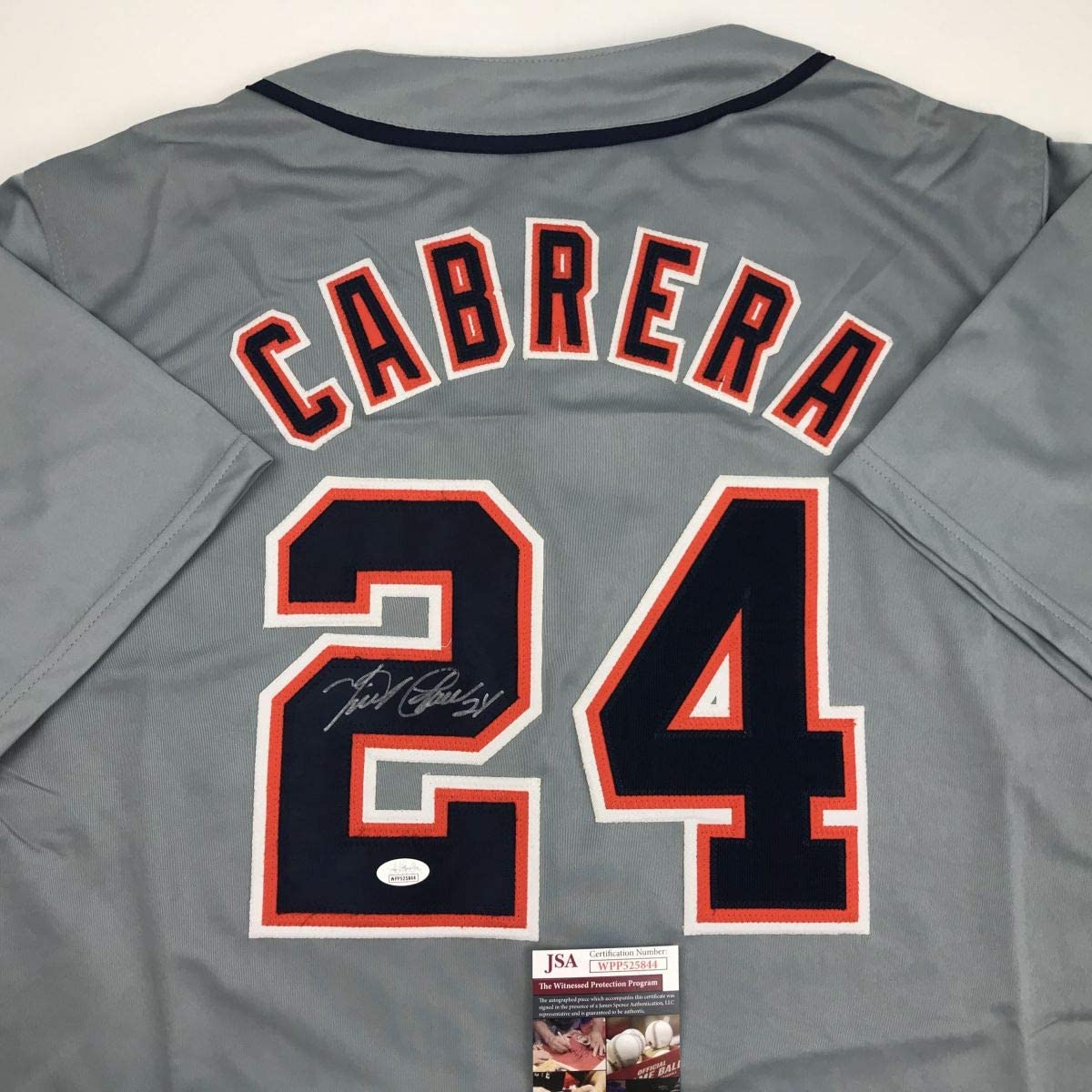 Camiseta de béisbol gris de Detroit autografiada/firmada de Miguel Cabrera JSA COA