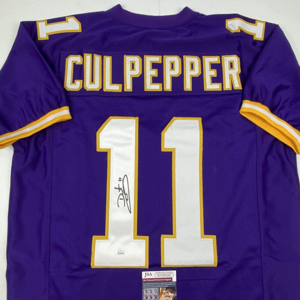 Camiseta de fútbol morado de Minnesota de Daunte Culpepper autografiada/firmada JSA COA