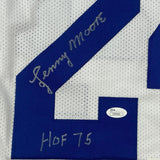 Camiseta de fútbol americano Baltimore HOF 75, enmarcada, autografiada y firmada por Lenny Moore, 35 x 39, color blanco, JSA COA