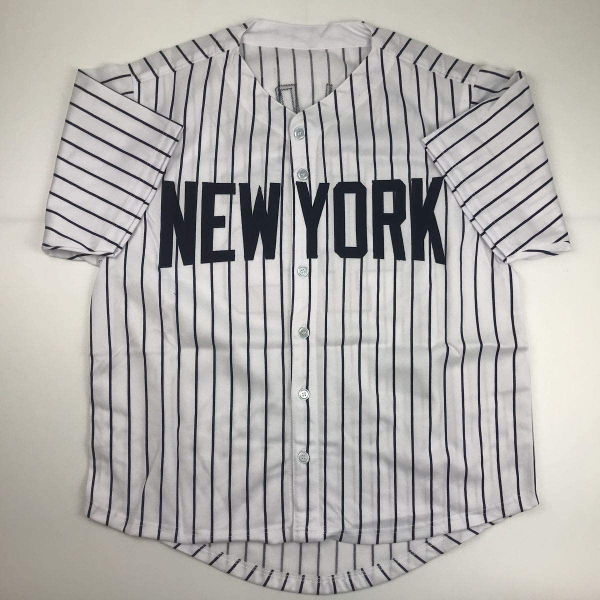 Camiseta de béisbol a rayas de Nueva York autografiada/firmada por Cecil Fielder JSA COA