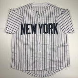 Camiseta de béisbol a rayas de Nueva York autografiada/firmada por Cecil Fielder JSA COA