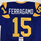 Camiseta de fútbol azul de Los Ángeles LA autografiada/firmada por Vince Ferragamo JSA COA
