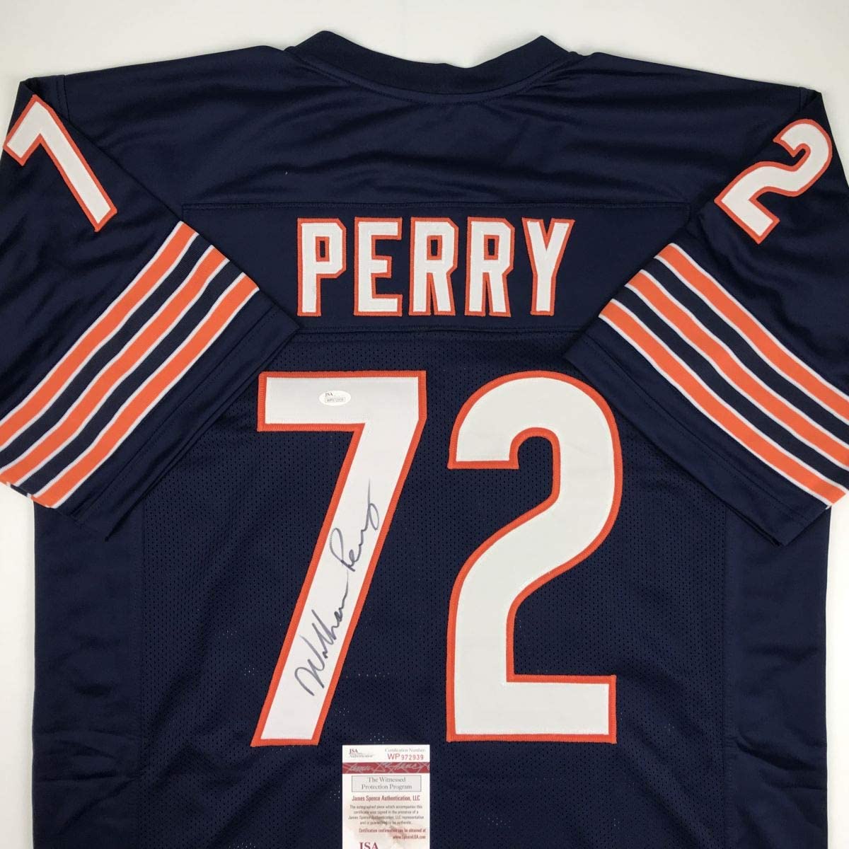 Autographed/Signed William Perry The Refrigerator Chicago Blue Football Jersey JSA COA