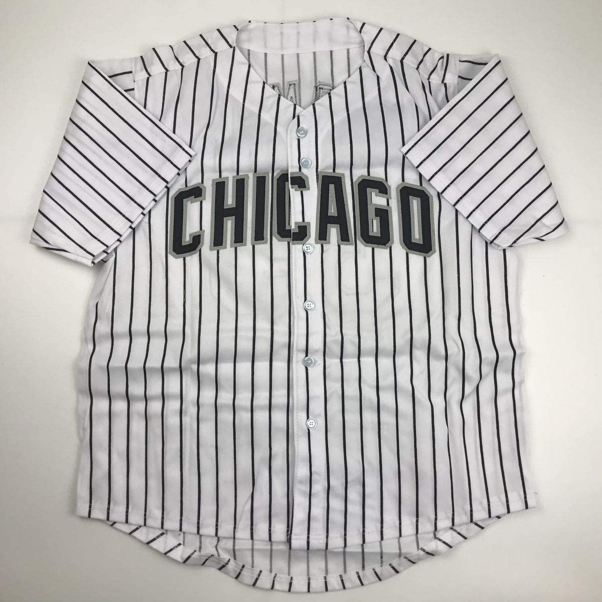 Camiseta de béisbol a rayas de Chicago autografiada y firmada por Frank Thomas (JSA COA)
