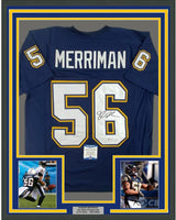 Camiseta de fútbol azul oscuro de San Diego de 35 x 39, firmada y enmarcada por Shawne Merriman, Beckett BAS COA