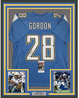 Camiseta de fútbol azul claro de Los Ángeles LA enmarcada y firmada por Melvin Gordon, 35 x 39, JSA COA