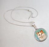 Collar con colgante de nácar bañado en plata de gato atigrado - 44015