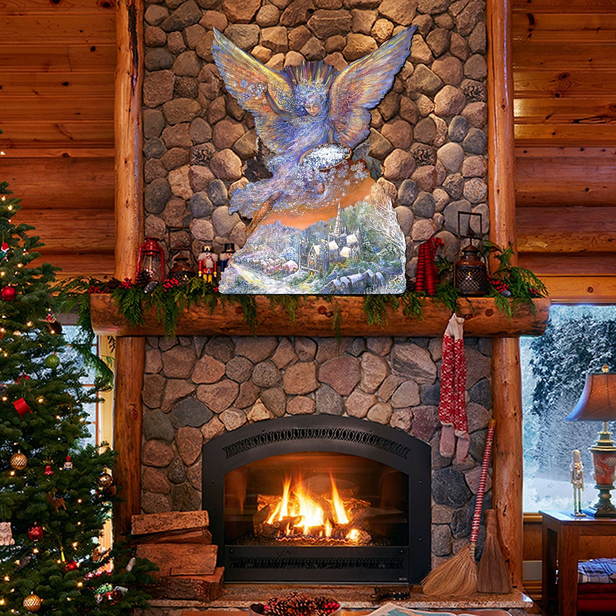 Ángel de nieve para colgar en la puerta, de madera, de Josephine Wall - 842131F-JW