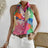 Ladies' Colorful Floral Print Sleeveless Vacation Style Loose Chiffon Shirt - Lootquake
