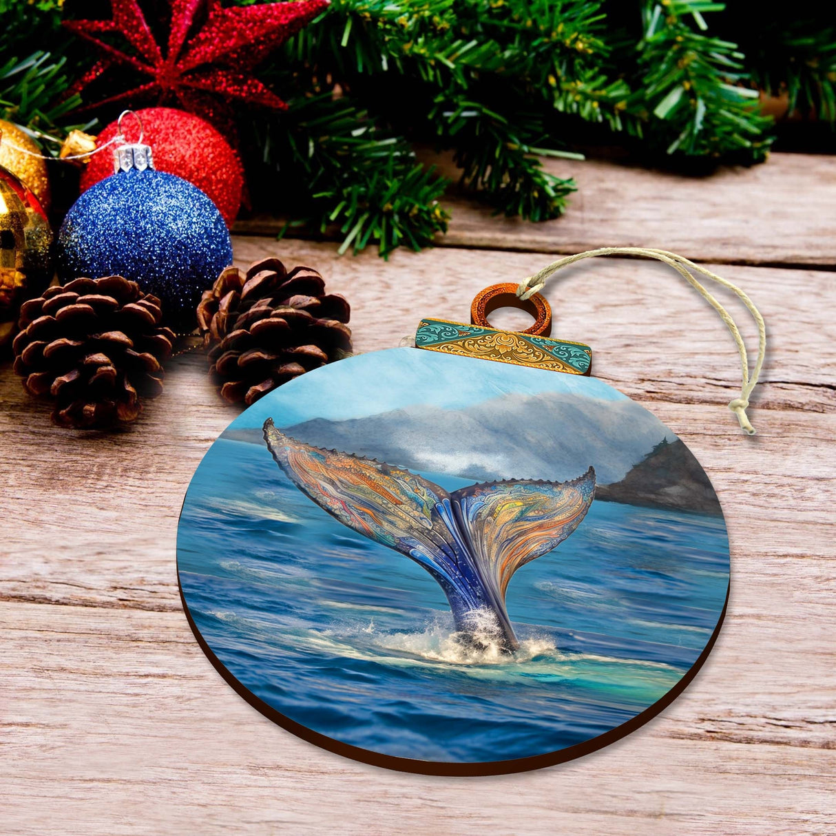 Iridescent Humpback's Tail Wooden Ornaments by G.Debrekht - Wildlife Holiday Decor - 870043
