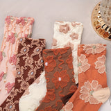 5 pares de calcetines con estampado floral, cómodos y transpirables, de tubo medio, para mujer.