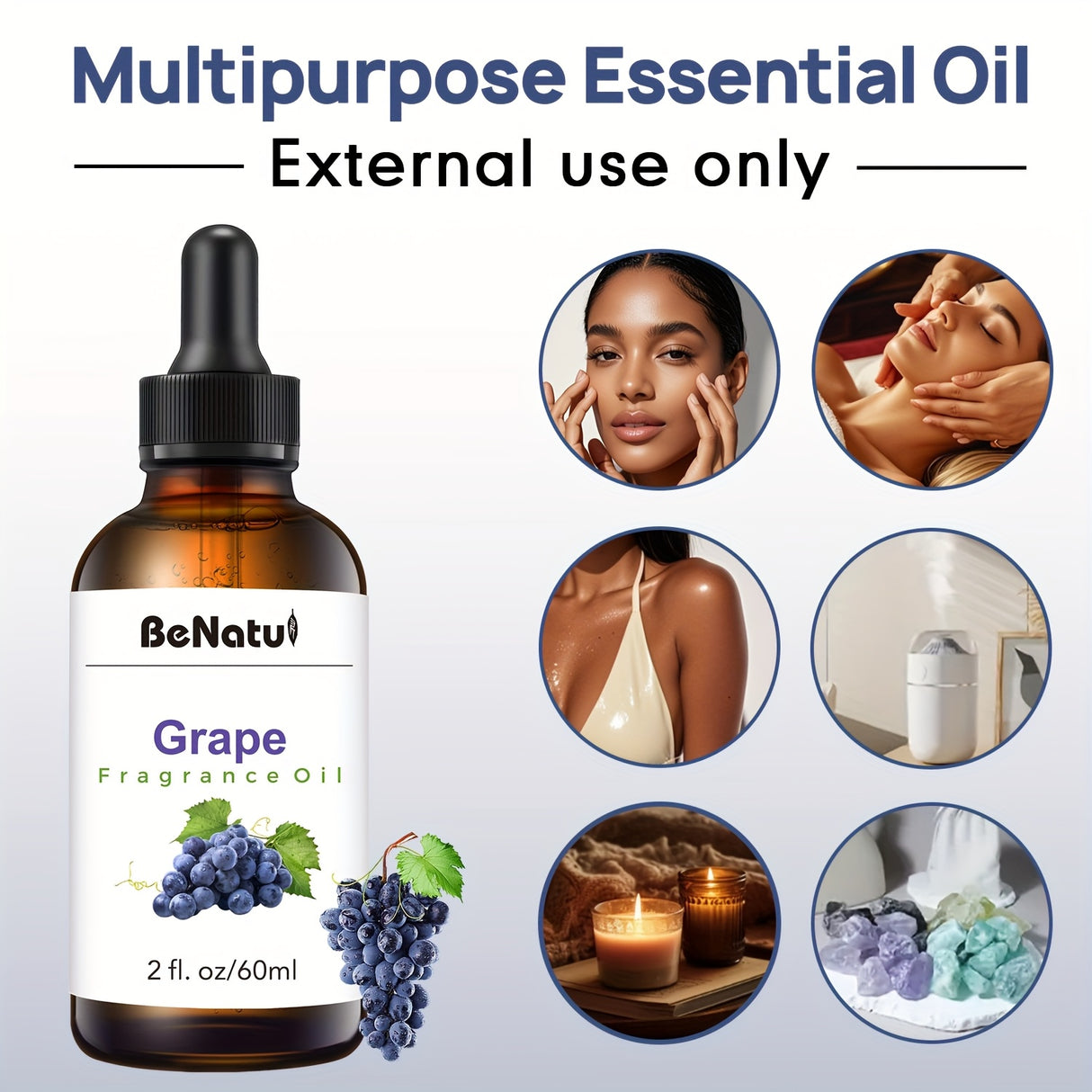 2.03oz Grape Fragrance Essential Oil - Fruity Scent, Aromatic Oil for Making Scented Candle Soap, Long-lasting Natural Essential Oil, Suitable for Diffusers, Humidifiers, DIY Candle Making, Women's Car Parts, A Gift for Women