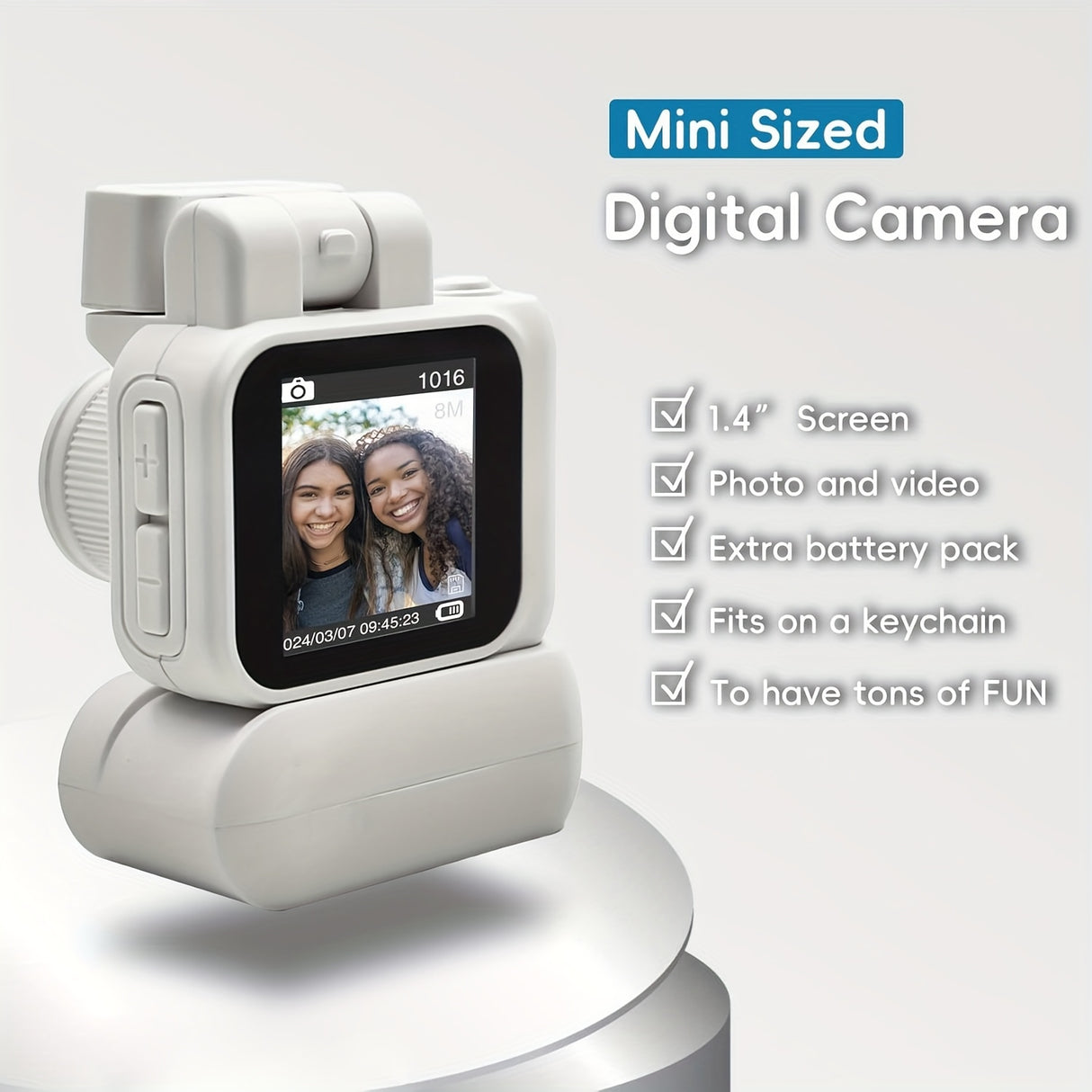 1080P HD Mini Digital Camera with LED Flash, Keychain Attachment, and 16GB Memory Card – Compact Retro Instant Camera for Travel, Holidays, and Everyday Use (White/Pink/Black), Mini Camera