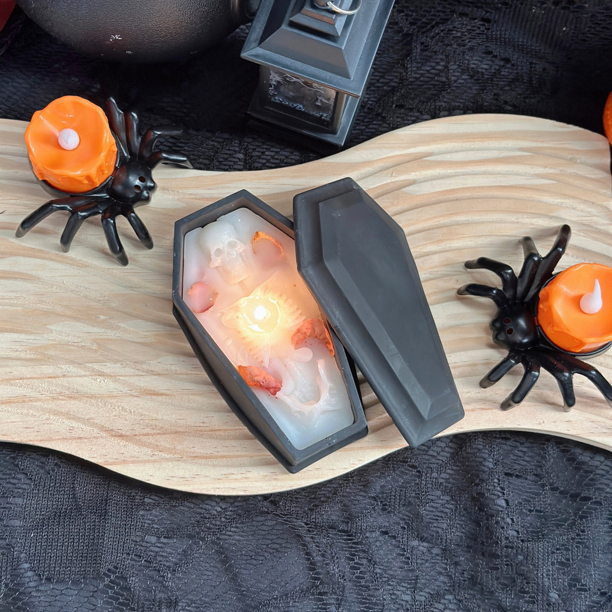 Bougie parfumée à la rose et squelette effrayant - Bougie chauffe-plat en cire de soja pour décoration d'Halloween, usage intérieur
