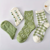 5 paires de chaussettes à imprimé floral, chaussettes mi-hautes douces et confortables, bas et collants pour femmes