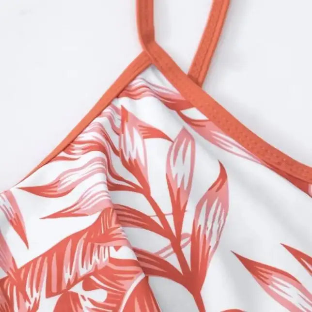 Ladies' Asymmetrical Plant Printed Camisole Top With Drawstring Details, Sexy Hip Hugging Shorts, Vacation Style Two-piece Set - Lootquake
