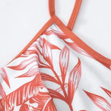 Ladies' Asymmetrical Plant Printed Camisole Top With Drawstring Details, Sexy Hip Hugging Shorts, Vacation Style Two-piece Set - Lootquake