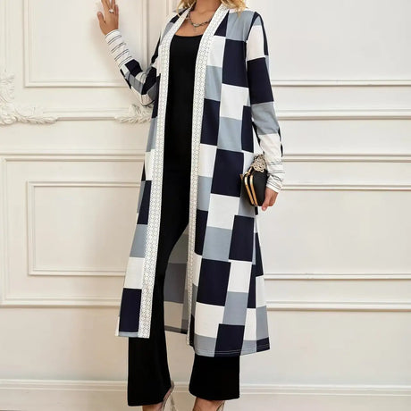 Women's Jacket Color Block Long Outer Sleeve Cardigan Casual Coat Open Front Coat Black - Lootquake