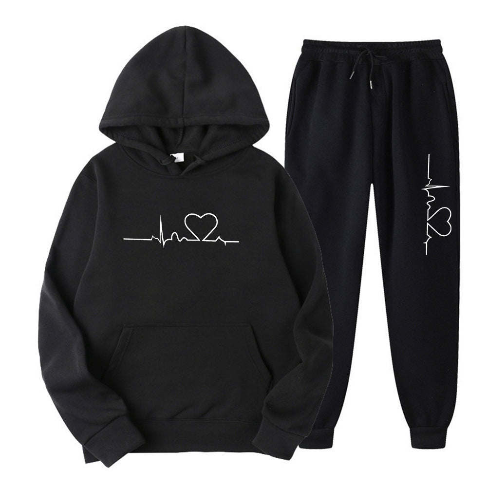 Men's And Women's Fleece-lined Sweater Suit Autumn And Winter Heart Figure Hoodie - Lootquake