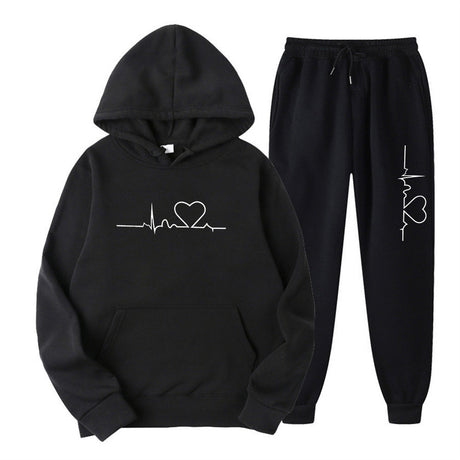 Men's And Women's Fleece-lined Sweater Suit Autumn And Winter Heart Figure Hoodie - Lootquake