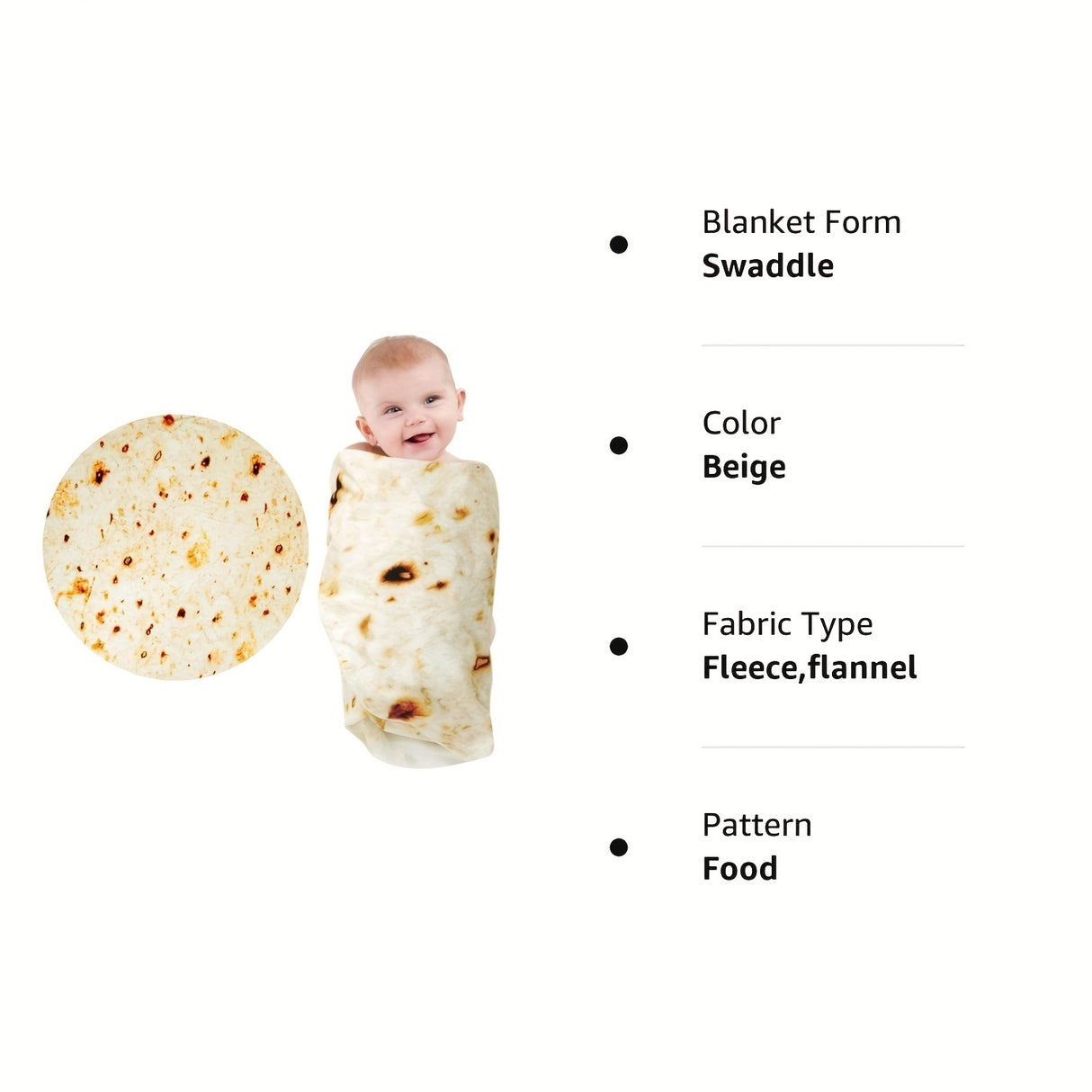 Couverture bébé en flanelle douce 285 g/m², motif tortilla – Le cadeau idéal pour une baby shower ! Cadeau d'Halloween ou de Noël.
