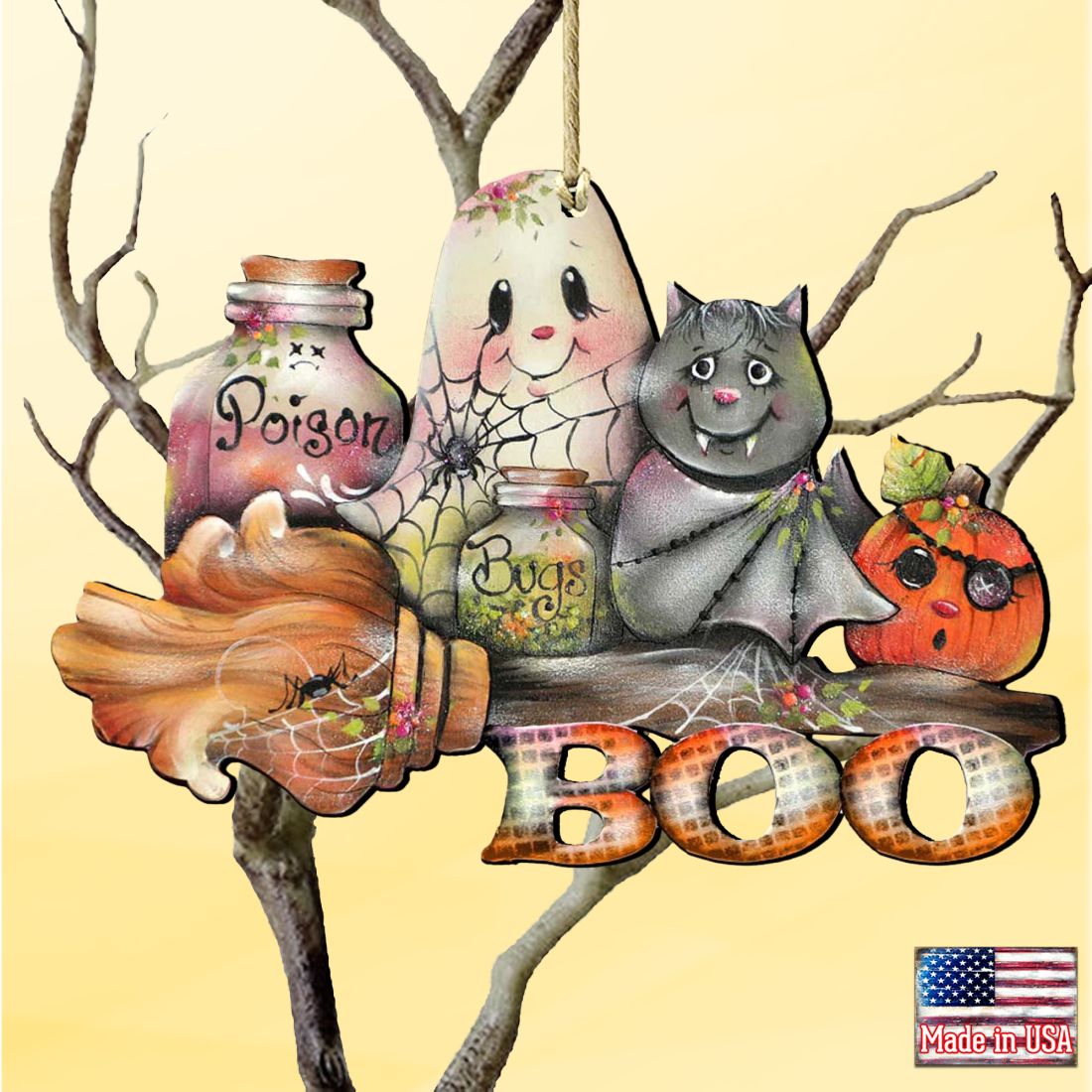 Brunhilda's Broom! Wooden Ornaments by Jamie Mills-Price - Thanksgiving Halloween Decor - 8457411