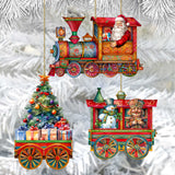 Santa's Train Wooden Ornaments Set of 3 by G. Debrekht - Christmas Décor - 8100202S3
