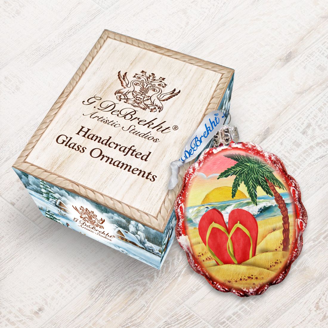 Sandals on Beach Mercury Glass Ornament by G. DeBrekht - Coastal Holiday Decor - 777376