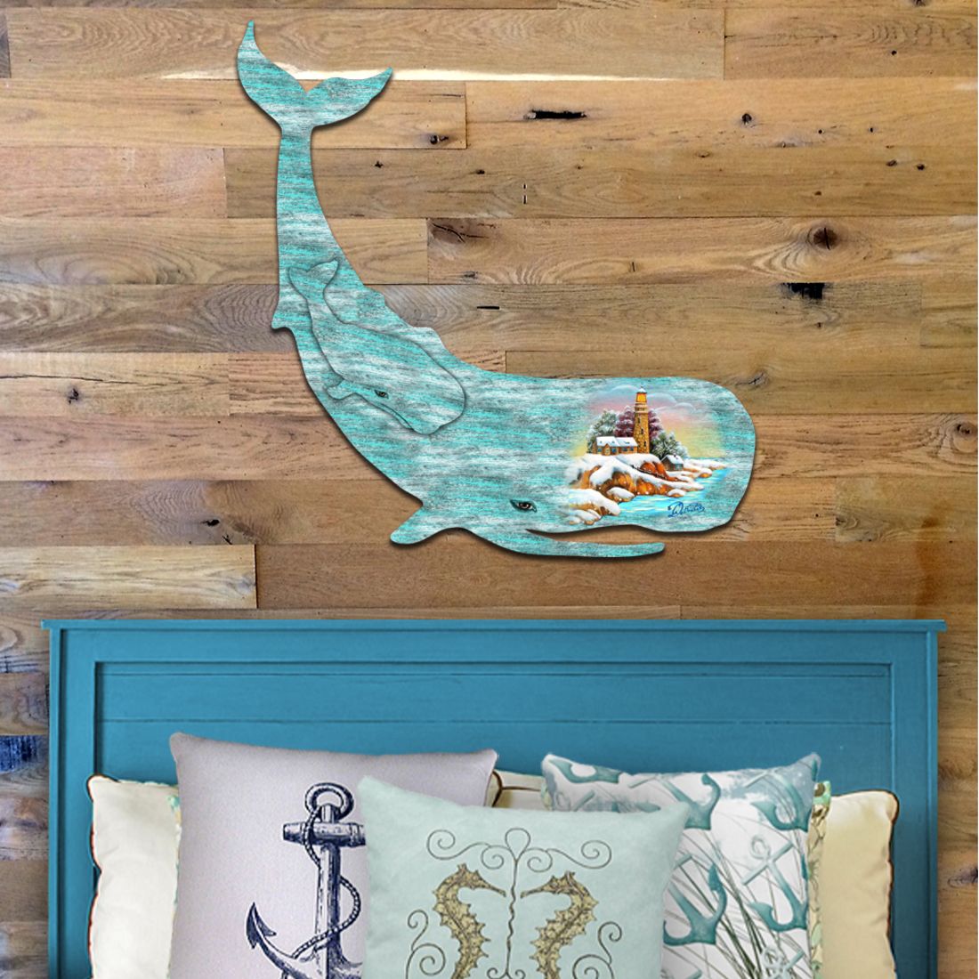 Whale Family Decorative Door Decor by G. DeBrekht - Coastal Holiday Decor - 8198516H