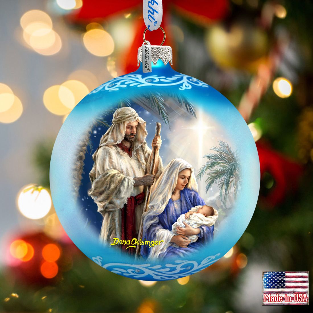 Holy Night Glass Ornament Set of 3 by D. Gelsinger - Nativity Holiday Décor - 73748-S3-DG