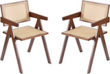 Rattan Dining Chairs Set of 2, Mid Century Modern Armchairs, Wooden Kitchen Chairs for Dining Room, Living Room, Walnut